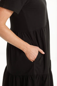 HOME-LEE_KYLIE DRESS BLACK WITH X OUTLINE EMBROIDERY _ _ Ebony Boutique NZ