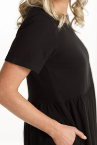HOME-LEE_KYLIE DRESS BLACK WITH X OUTLINE EMBROIDERY _ _ Ebony Boutique NZ