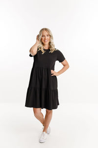 HOME-LEE_KYLIE DRESS BLACK WITH X OUTLINE EMBROIDERY _ _ Ebony Boutique NZ