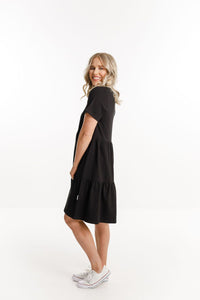HOME-LEE_KYLIE DRESS BLACK WITH X OUTLINE EMBROIDERY _ _ Ebony Boutique NZ