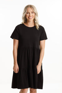 HOME-LEE_KYLIE DRESS BLACK WITH X OUTLINE EMBROIDERY _ _ Ebony Boutique NZ