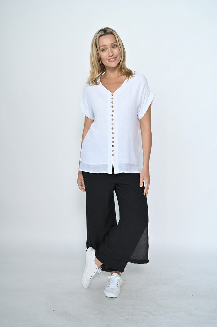 LA MODE_FULL LENGTH SIDE BUTTON LAYERED BEACH PANT BLACK _ FULL LENGTH SIDE BUTTON LAYERED BEACH PANT BLACK _ Ebony Boutique NZ