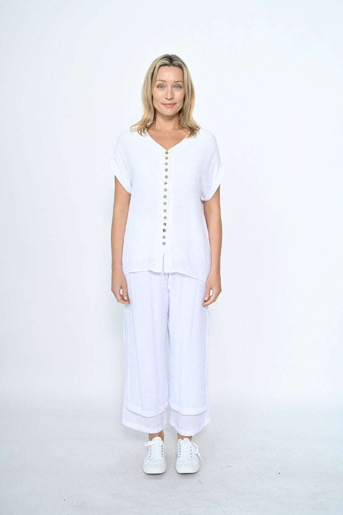 LA MODE_FULL LENGTH SIDE BUTTON LAYERED BEACH PANT WHITE _ FULL LENGTH SIDE BUTTON LAYERED BEACH PANT WHITE _ Ebony Boutique NZ