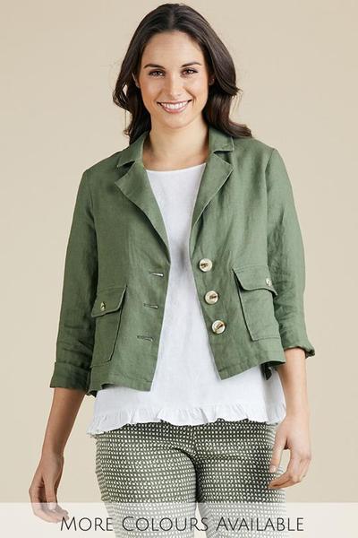 green linen jacket womens