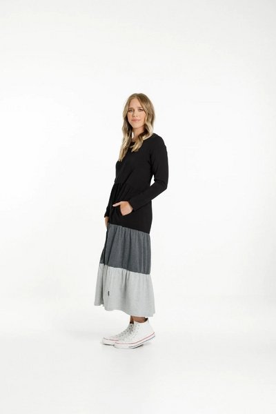 HOME-LEE_LONG SLEEVE KENDALL DRESS - BLACK/CHARCOAL/GREY _ _ Ebony Boutique NZ