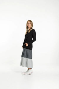 HOME-LEE_LONG SLEEVE KENDALL DRESS - BLACK/CHARCOAL/GREY _ _ Ebony Boutique NZ