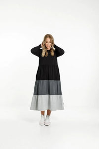HOME-LEE_LONG SLEEVE KENDALL DRESS - BLACK/CHARCOAL/GREY _ _ Ebony Boutique NZ