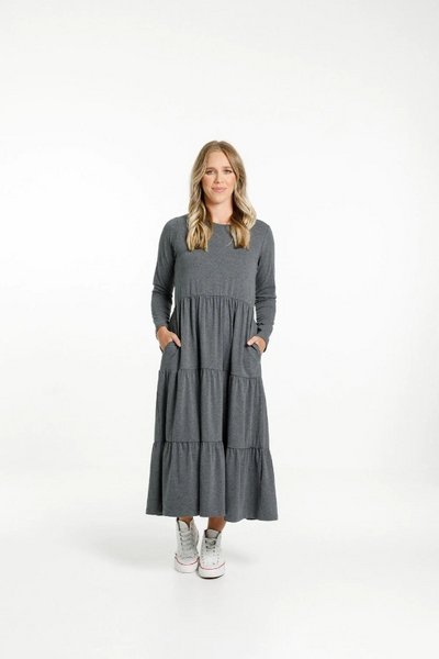 HOME-LEE_LONG SLEEVE KENDALL DRESS - CHARCOAL _ _ Ebony Boutique NZ