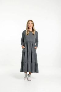 HOME-LEE_LONG SLEEVE KENDALL DRESS - CHARCOAL _ _ Ebony Boutique NZ