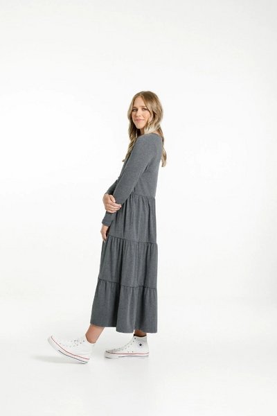 HOME-LEE_LONG SLEEVE KENDALL DRESS - CHARCOAL _ _ Ebony Boutique NZ