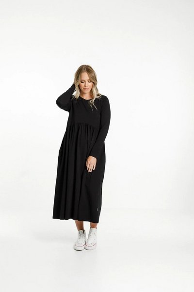 Long sleeve black cotton dress hotsell