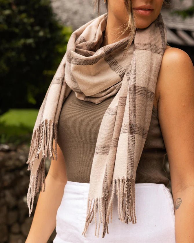 LOUENHIDE_EDINBURGH SCARF PLAID MOCHA _ EDINBURGH SCARF PLAID MOCHA _ Ebony Boutique NZ