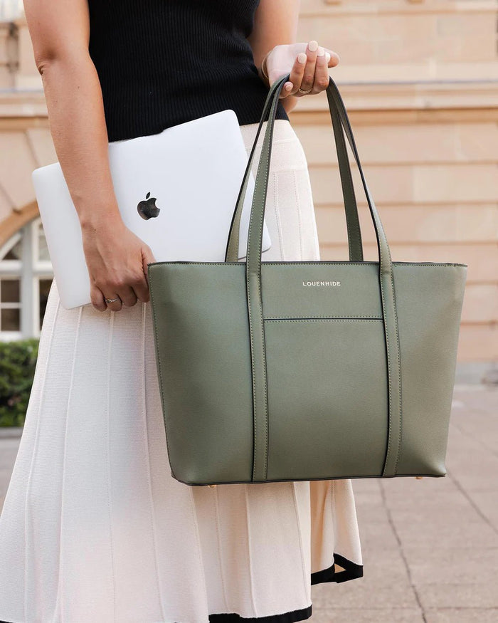 LOUENHIDE_MALIBU LAPTOP TOTE BAG SAGE GREEN _ MALIBU LAPTOP TOTE BAG SAGE GREEN _ Ebony Boutique NZ