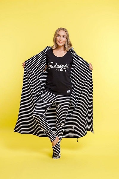 THE GOODNIGHT SOCIETY_LOUNGE PANTS BLACK & WHITE STRIPES _ _ Ebony Boutique NZ