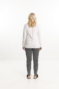 THE GOODNIGHT SOCIETY_LOUNGE PANTS BLACK & WHITE STRIPES _ _ Ebony Boutique NZ