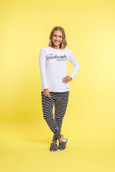 THE GOODNIGHT SOCIETY_LOUNGE PANTS BLACK & WHITE STRIPES _ _ Ebony Boutique NZ