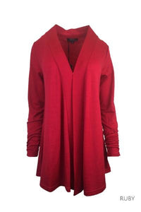 EBONY_WOMENS 100% MERINO WOOL (210) LONG SLEEVE CHIC DRAPE CARDIGAN _ _ Ebony Boutique NZ