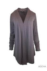 EBONY_WOMENS 100% MERINO WOOL (210) LONG SLEEVE CHIC DRAPE CARDIGAN _ _ Ebony Boutique NZ