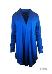 EBONY_WOMENS 100% MERINO WOOL (210) LONG SLEEVE CHIC DRAPE CARDIGAN _ _ Ebony Boutique NZ