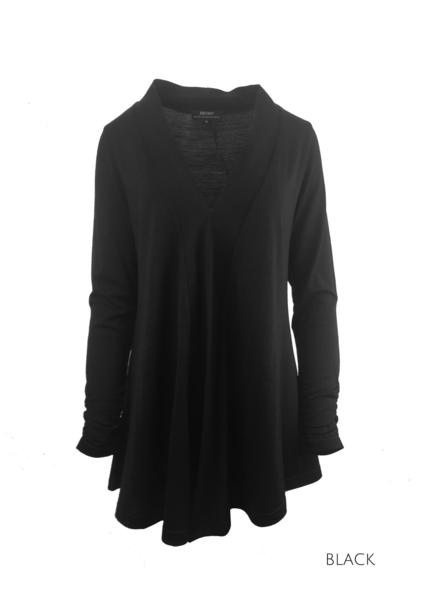 EBONY_WOMENS 100% MERINO WOOL (210) LONG SLEEVE CHIC DRAPE CARDIGAN _ _ Ebony Boutique NZ