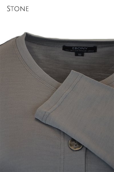 EBONY_MERINO CRESCENT HEM CARDIGAN WITH POCKETS LONG SLEEVES ROUND NECK STONE _ _ Ebony Boutique NZ