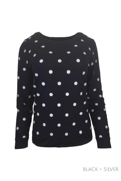 EBONY_MERINO JUMPER REVERSIBLE SPOT/PLAIN LONG SLEEVES CREW NECK BLACK & SILVER _ _ Ebony Boutique NZ