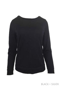 EBONY_MERINO JUMPER REVERSIBLE SPOT/PLAIN LONG SLEEVES CREW NECK BLACK & SILVER _ _ Ebony Boutique NZ