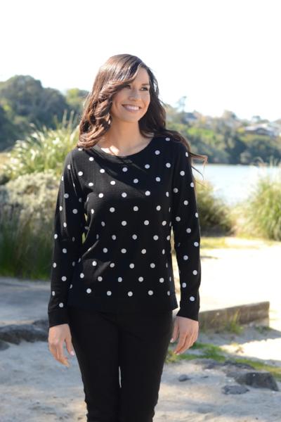 EBONY_MERINO JUMPER REVERSIBLE SPOT/PLAIN LONG SLEEVES CREW NECK BLACK & SILVER _ _ Ebony Boutique NZ