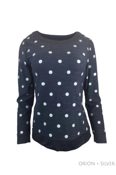 EBONY_MERINO JUMPER REVERSIBLE SPOT/PLAIN LONG SLEEVES CREW NECK ORION & SILVER _ _ Ebony Boutique NZ