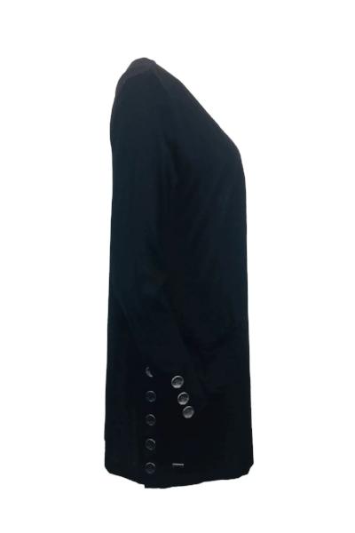 EBONY_MERINO LONG CARDIGAN WITH POCKETS & BUTTON CUFF/HEM LONG SLEEVES BLACK _ _ Ebony Boutique NZ