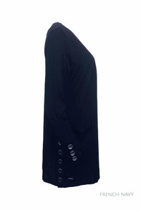 EBONY_MERINO LONG CARDIGAN WITH POCKETS & BUTTON CUFF/HEM LONG SLEEVES FRENCH NAVY _ _ Ebony Boutique NZ