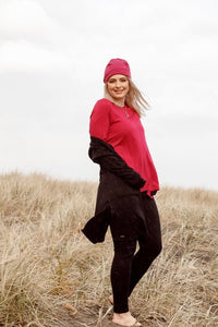 EBONY_MERINO LONGLINE CARDIGAN WITH SPLIT HEM LONG SLEEVES BLACK _ _ Ebony Boutique NZ