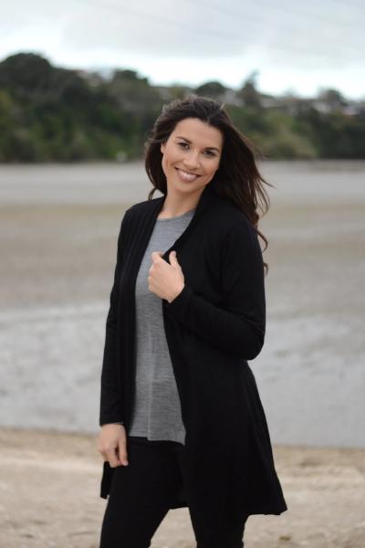 EBONY_MERINO LONGLINE CARDIGAN WITH SPLIT HEM LONG SLEEVES BLACK _ _ Ebony Boutique NZ