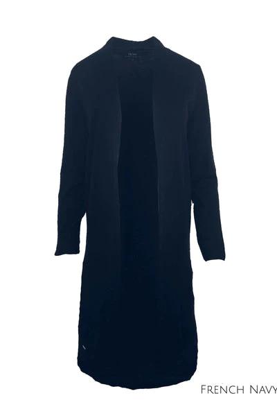 EBONY_MERINO LONGLINE CARDIGAN WITH SPLIT HEM LONG SLEEVES FRENCH NAVY _ _ Ebony Boutique NZ