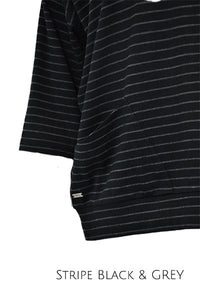 EBONY_MERINO SWEATER WITH FRONT POCKETS & 3/4 SLEEVES STRIPE BLACK/GREY _ _ Ebony Boutique NZ