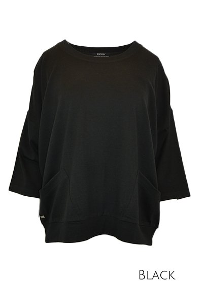 EBONY_MERINO SWEATER WITH FRONT POCKETS & 3/4 SLEEVES BLACK _ _ Ebony Boutique NZ