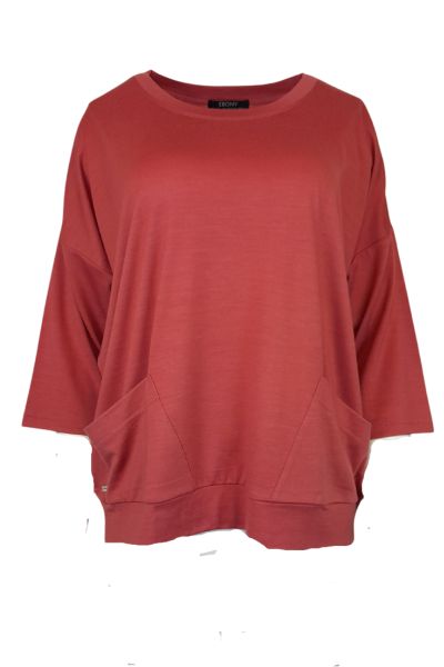 EBONY_MERINO SWEATER WITH FRONT POCKETS & 3/4 SLEEVES BRICK _ _ Ebony Boutique NZ