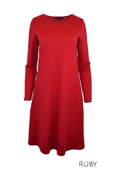 EBONY_MERINO SWING DRESS LONG SLEEVES RUBY _ _ Ebony Boutique NZ