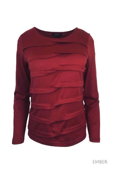EBONY_MERINO TUCK PLEAT TOP WOMENS LONG SLEEVES ROUND NECK EMBER _ _ Ebony Boutique NZ
