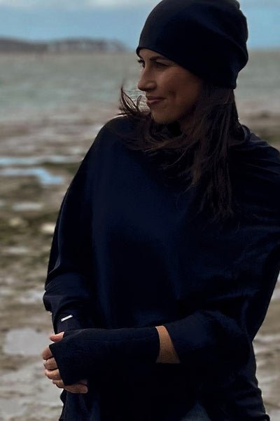 EBONY_MERINO WOOL FINGERLESS GLOVES WOMENS FRENCH NAVY _ _ Ebony Boutique NZ