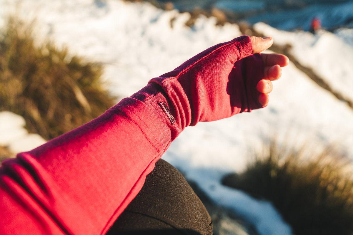 EBONY_MERINO WOOL FINGERLESS GLOVES WOMENS RASPBERRY _ _ Ebony Boutique NZ