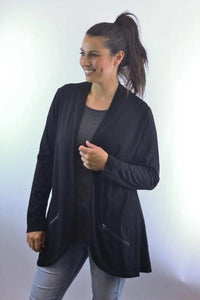 EBONY_MERINO ZIP POCKET CARDIGAN LONG SLEEVES WOMENS BLACK _ _ Ebony Boutique NZ