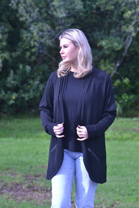 EBONY_MERINO ZIP POCKET CARDIGAN LONG SLEEVES WOMENS BLACK _ _ Ebony Boutique NZ