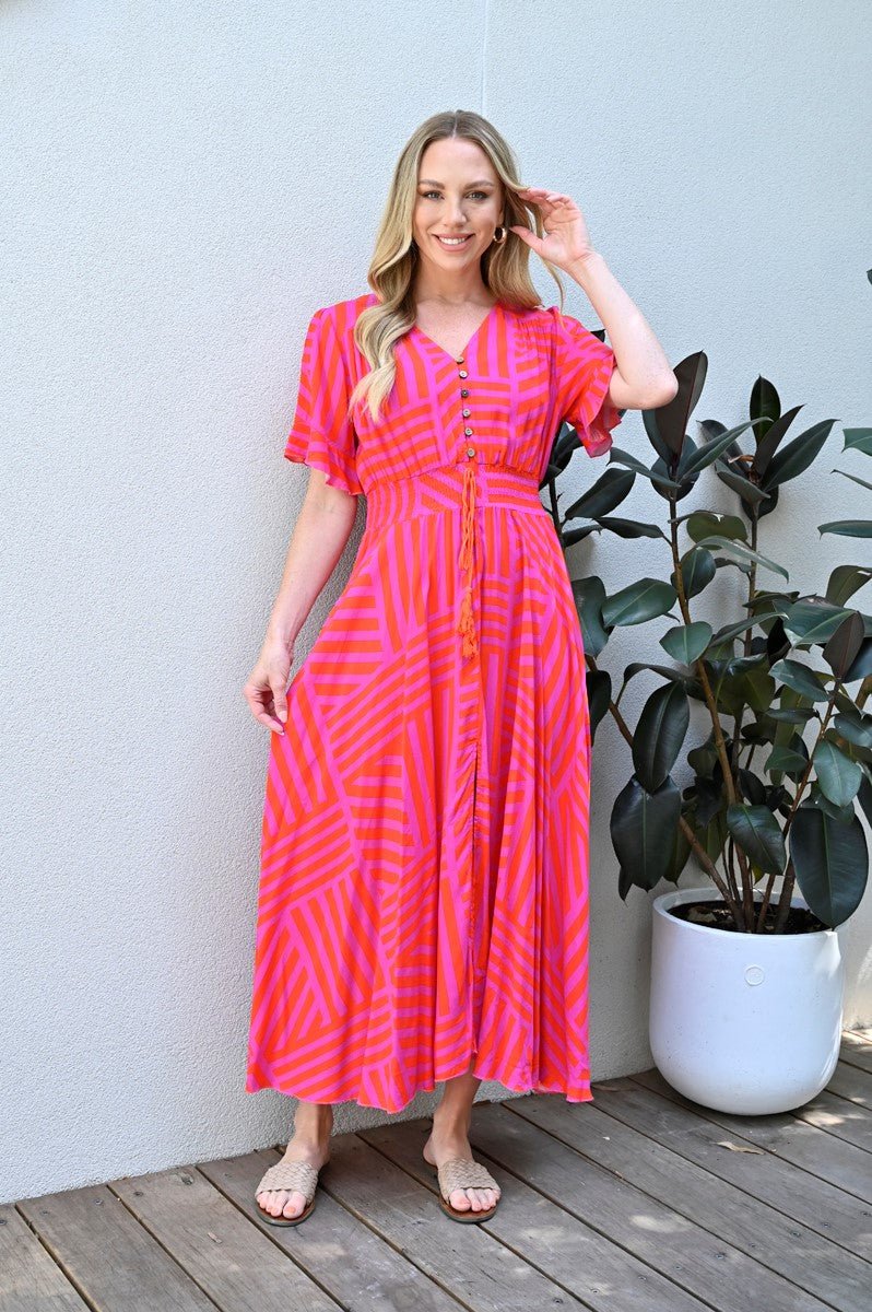 New U Collection Ruffle Sleeve Empire Line Midi Dress NZ Ebony