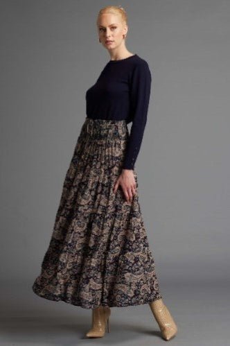 FATE + BECKER_NIGHTFEVER ELASTIC WAIST TIERED BOHO MAXI SKIRT _ _ Ebony Boutique NZ