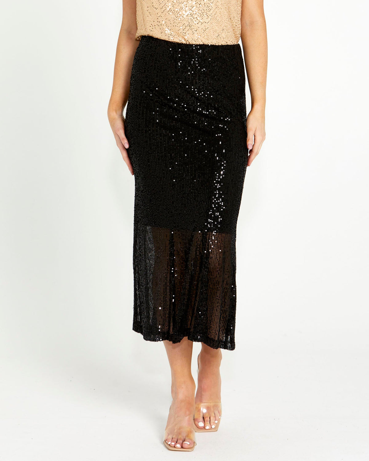 FATE + BECKER_NIGHTLIFE SEQUINNED MIDI SKIRT _ _ Ebony Boutique NZ