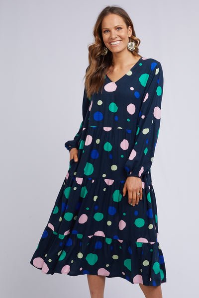 Buy Elm Lifestyle Womens Clothing NZ Polly Spot Midi Dress Ebony Boutique NZ