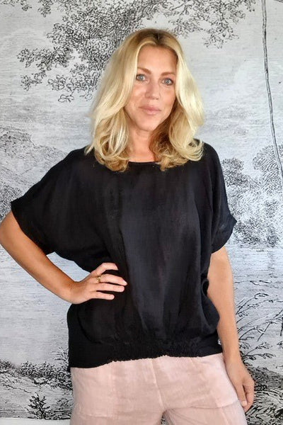 HELGA MAY_RIVER TEE LINEN BLACK _ _ Ebony Boutique NZ