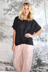 HELGA MAY_RIVER TEE LINEN BLACK _ _ Ebony Boutique NZ