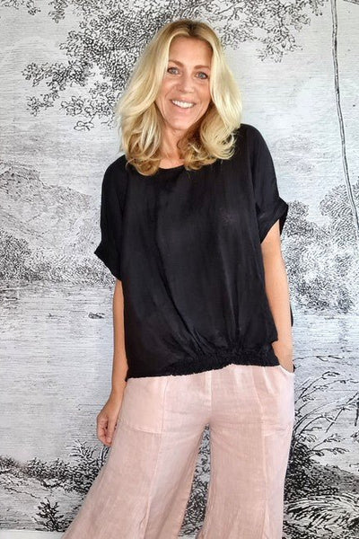 HELGA MAY_RIVER TEE LINEN BLACK _ _ Ebony Boutique NZ